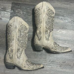 CORRAL WOMEN'S WHITE GLITTER INLAY WESTERN BOOTS